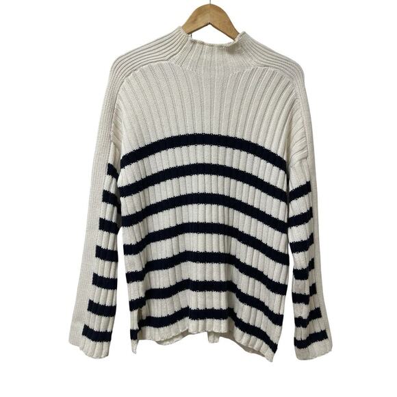 Abercrombie & Fitch Womens Stripe Chunky Knit Sweater Size L Nautical Preppy - Picture 1 of 8